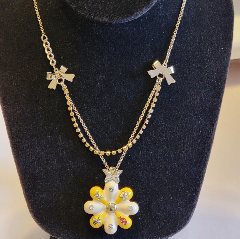 VTG BETSEY JOHNSON GARDEN PARTY FLOWERS LADY BUGS NECKLACE & EARRINGS